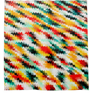 Rideaux De Douche Rouge bleu vert jaune blanc Motif Abstrait