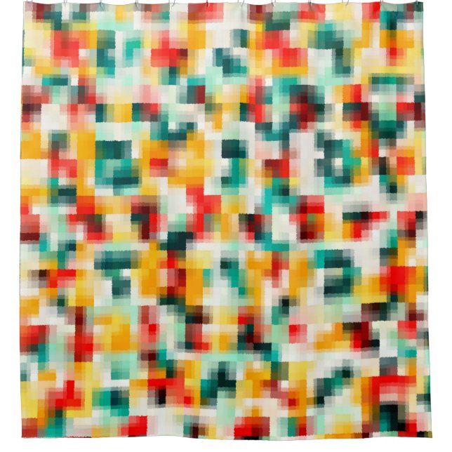 Rideaux De Douche Rouge bleu vert jaune blanc Motif Abstrait (Devant)