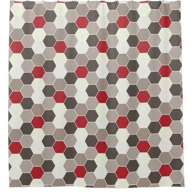 Rideaux De Douche Rouge, Brown, Gris, Blanc Motif Honeycomb (Devant)