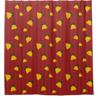 Rideaux De Douche Rouge de vacances Or Bells Christmas Stripe