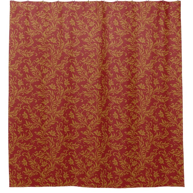 Rideaux De Douche Rouge et motif floral d'or (Devant)