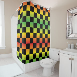 Rideaux De Douche Rouge jaune vert Rasta Ombre À damiers