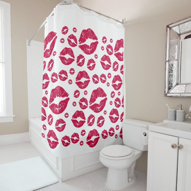 Rideaux De Douche Rouge Lèvres Moderne Baiser Motif Tendance Douche  (En situation)