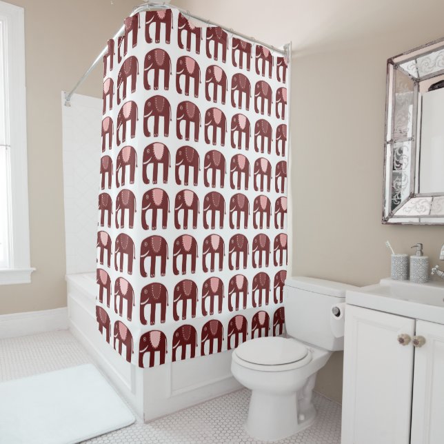 Rideaux De Douche Rouge Motif rose éléphant (En situation)