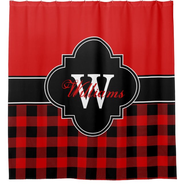 Rideaux De Douche Rouge noir Buffalo plaqué 1ICBR Monogramme (Devant)