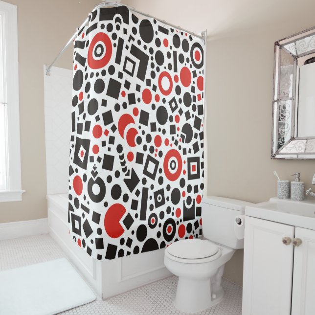 Rideaux De Douche Rouge & Noir tendance Art Déco moderne (En situation)