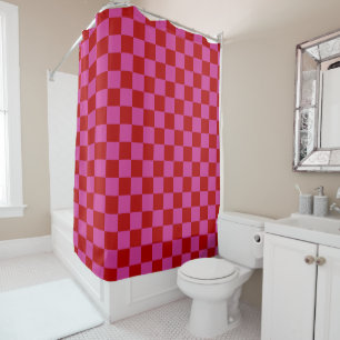Rideaux De Douche Rouge + Pink Check À damiers Motif de tableau de b