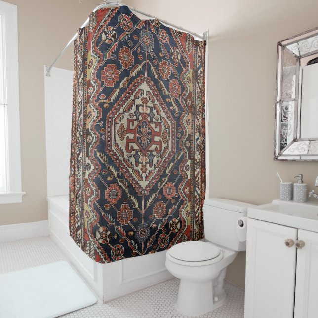 Rideaux De Douche Rouge royal bleu de Qashqai Aztec  (En situation)