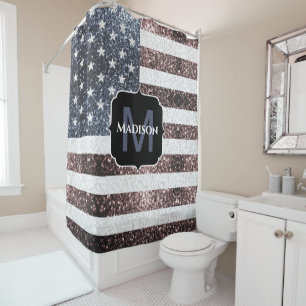 Rideaux De Douche Rouge rustique Bleu Bleu Étincelles drapeau améric