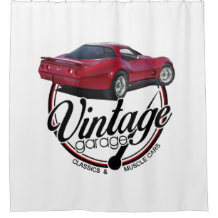 Rideaux De Douche Rouge vintage Corvette de garage
