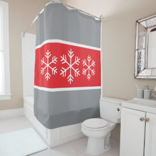 Rideaux De Douche Rouges Clair Rayures Grises Flocons de Neige Alpin