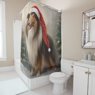 Rideaux De Douche Rough Collie Chien dans la neige Noël