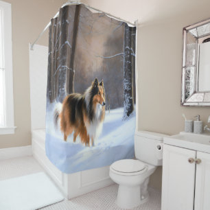 Rideaux De Douche Rough Collie Laisser Neige Noël