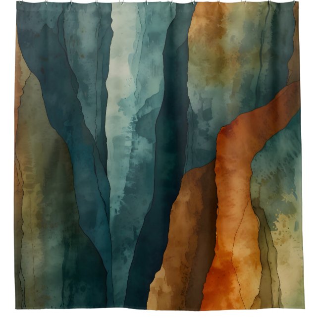 Rideaux De Douche Rouille et Turquoise (Devant)