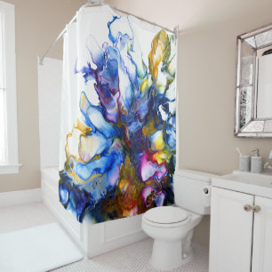 Rideaux De Douche Royal Blue & Pink Abstrait Fluid Art