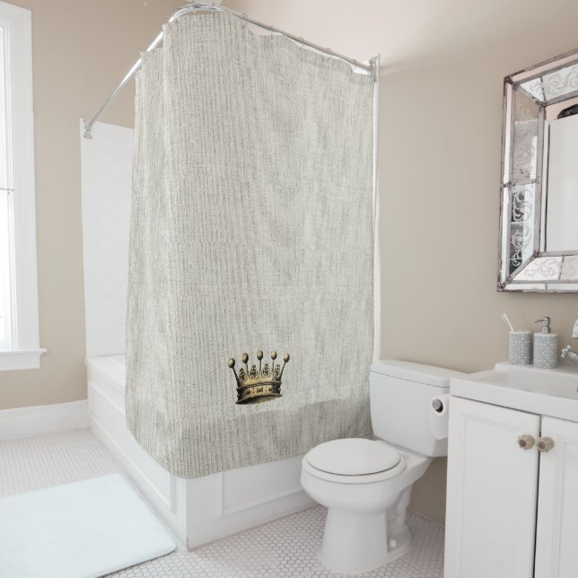 Rideaux De Douche Royal Gold Couronne Nuetral Lin Tissu Chic (En situation)