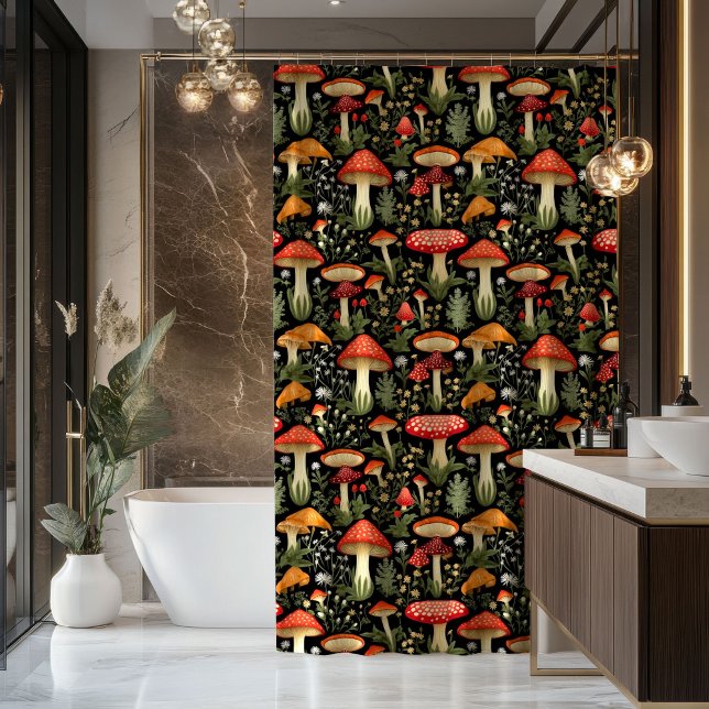 Rideaux De Douche Rural Life Curtain Mushrooms in a Rustic Palette (Rural Life Curtain Mushrooms in a Rustic Palette)