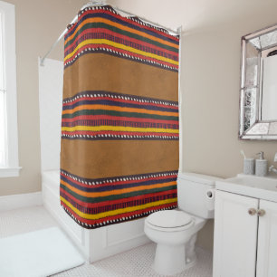 Rideaux De Douche Russe Faux Cuir Rayures Ethniques Boho Ouest