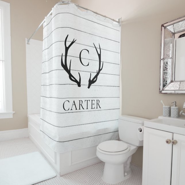 Rideaux De Douche Russe Faux Shiplap Antler Monogramme | Agritourism (En situation)