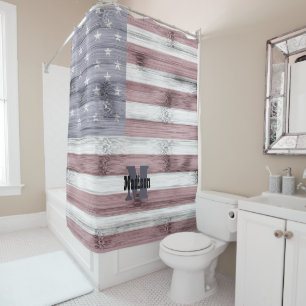 Rideaux De Douche Russe Rouge Blanc Bleu Bois Drapeau américain Mono