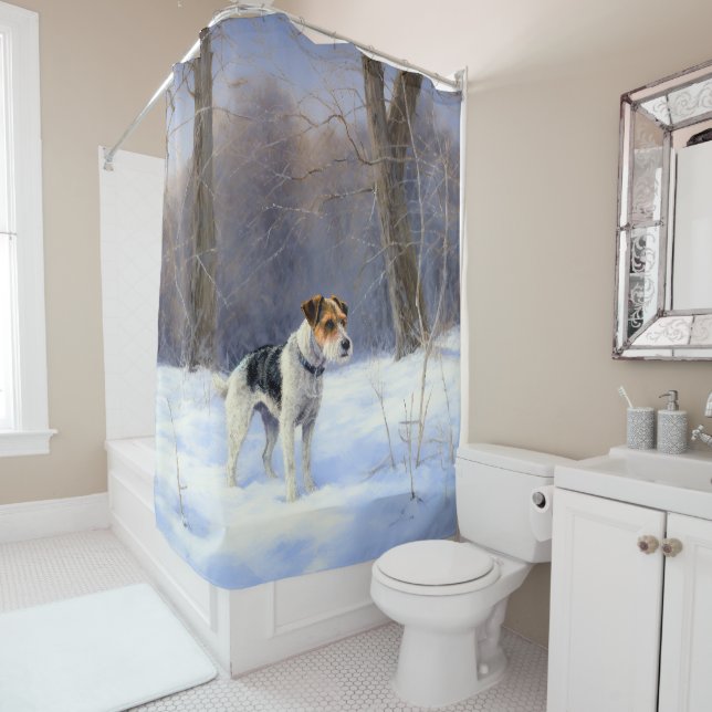Rideaux De Douche Russell Terrier Laisser neiger Noël (En situation)