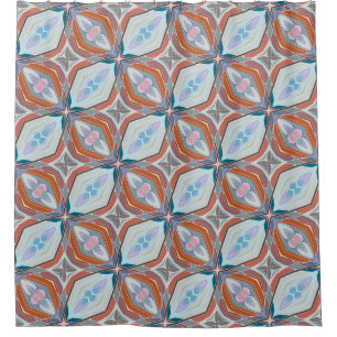Rideaux De Douche Rust unique, Turquoise, Bleu clair et rose Motif D