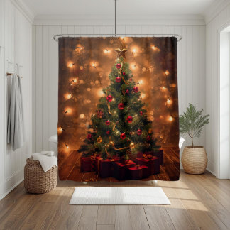 Rideaux De Douche Rustic Christmas Tree Shower Curtain
