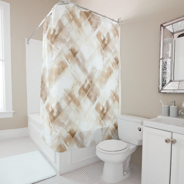 Rideaux De Douche Rustic Cream Brown Stripes Birthday (En situation)