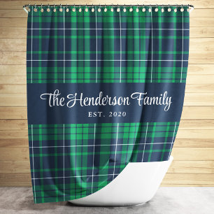 Rideaux De Douche Rustic Green Blue Nom de famille Plaid