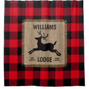 Rideaux De Douche Rustic Reindeer Red Buffalo Plaid Family