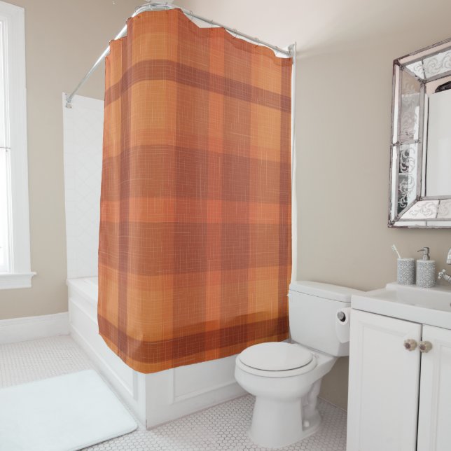 Rideaux De Douche Rustique Orange Automne Plaid Tartan Enveloppement (En situation)