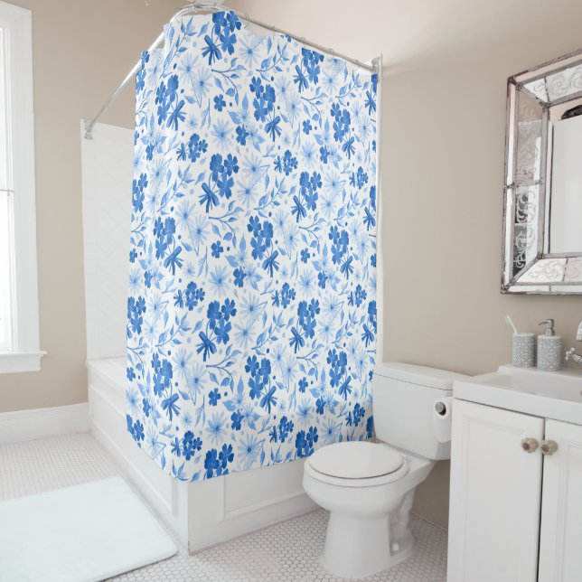 Rideaux De Douche Rustique Pays Bleu Floral Botanique (En situation)