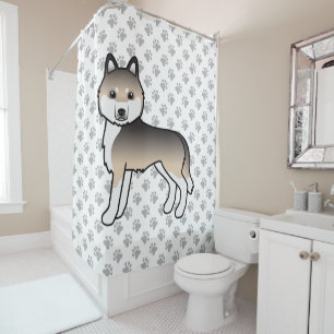 Rideaux De Douche Sable Siberian Husky Chien de Dessin Animé Mignon