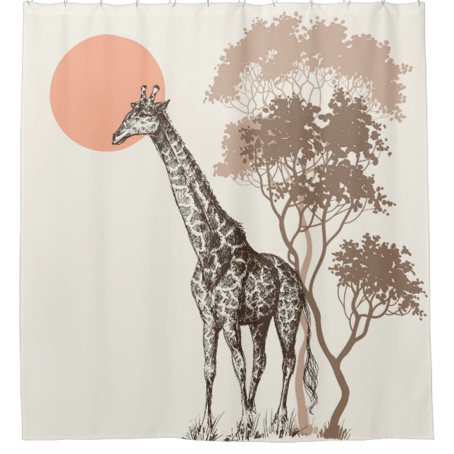 Rideaux De Douche Safari Coucher de soleil Giraffe Paysage naturel (Devant)