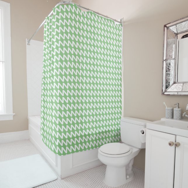 Rideaux De Douche Sage et blanc Moderne Vagues Sharp (En situation)