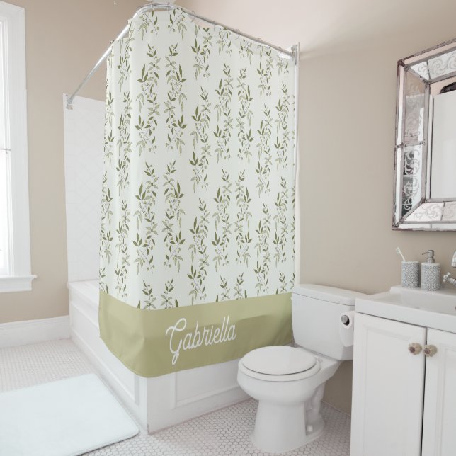 Rideaux De Douche Sage Green French Country Olive Pattern Name (En situation)