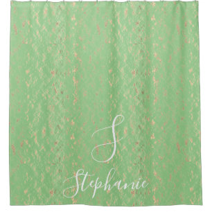 Rideaux De Douche Sage Green Gold Motifs Monogrammes Initiales