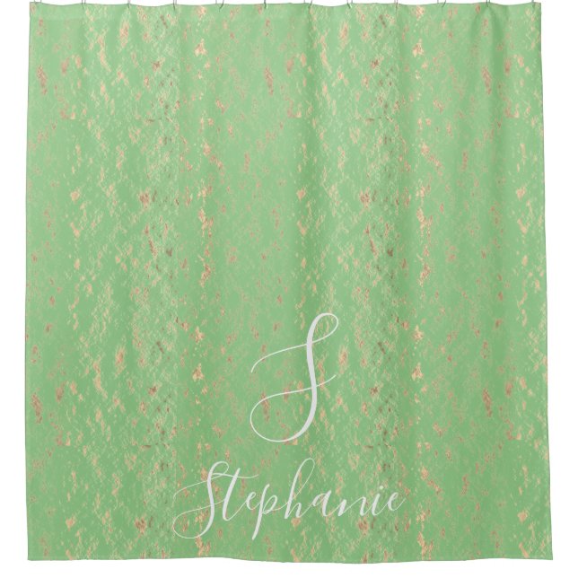 Rideaux De Douche Sage Green Gold Motifs Monogrammes Initiales (Devant)