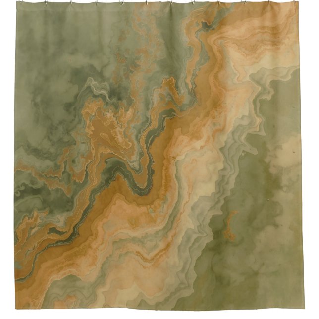 Rideaux De Douche Sage Olive Green Mustard Yellow Print (Devant)