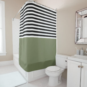 Rideaux De Douche Sage vert avec bandes noires et blanches