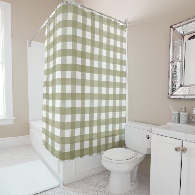 Rideaux De Douche Sage Vert En vichy Plaid Motif (En situation)