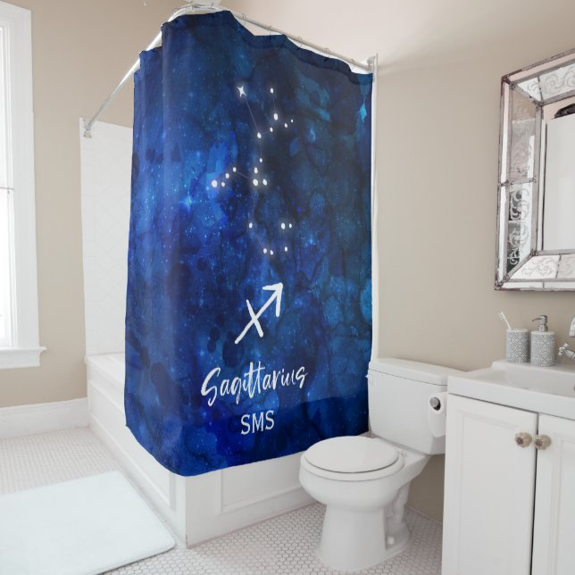 Rideaux De Douche Sagittaire Zodiac Constellation Galaxie Monogramme (En situation)