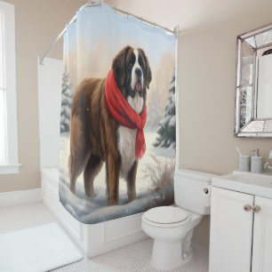 Rideaux De Douche Saint Bernard Chien à Noël de neige