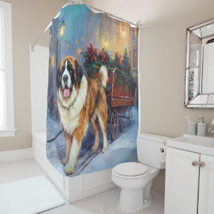 Rideaux De Douche Saint Bernard Christmas Festive
