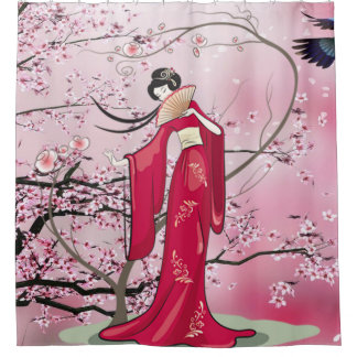 Rideaux De Douche Saison Automne Dame Japonaise À Kimono