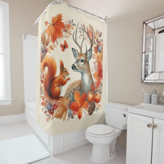 Rideaux De Douche Saison d'automne Faune et Orange Feuilles (En situation)