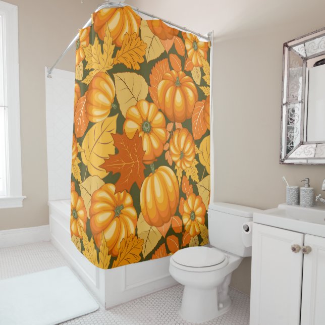 Rideaux De Douche Saison d'automne Halloween Citrouille Motif (En situation)