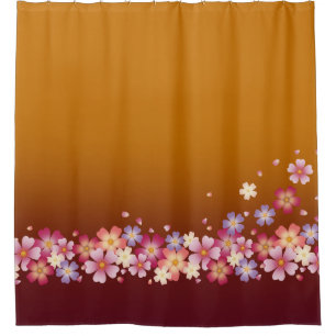 Rideaux De Douche Sakura Blossoms Mixtes Kimono Style Bourgogne & Or