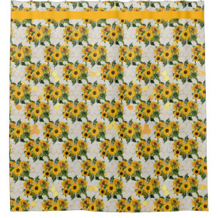 Rideaux De Douche Salle de bain en fleurs jaunes Jaune Douche Brown