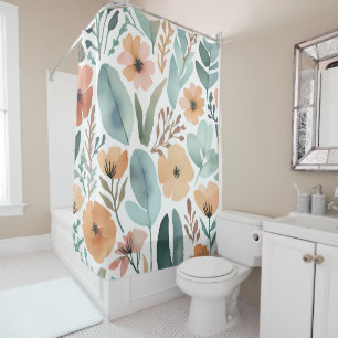 Rideaux De Douche Salle de bain florale aquarelle de fleurs sauvages